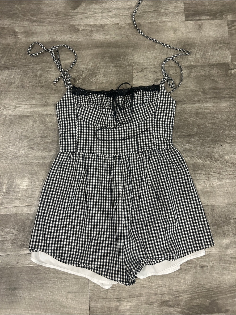 Princess Polly Black & White Gingham Tie-Strap Romper